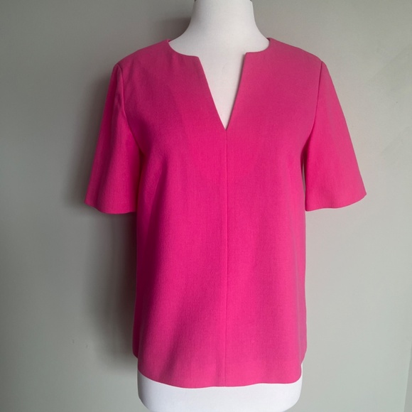 Tibi Willa Crepe Easy Neon Pink Casual Workwear V-neck Cocktail Top Blouse Shirt - Picture 3 of 13
